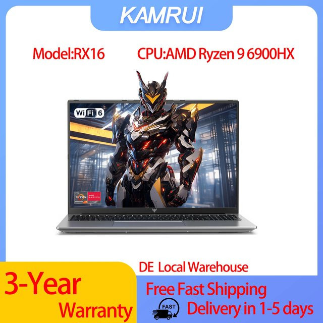 KAMRUI RX16 Gaming-Laptop mit AMD Ryzen 9 6900HX, 16 Zoll IPS-Display, 16GB LPDDR5 RAM, 512GB SSD und Windows 11 - Bild 1