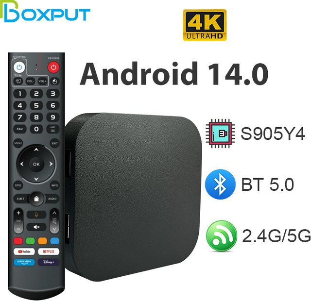 Boxput Q8 TV-Box Android 14.0 mit Amlogic SW905Y4 Quad-Core, 4GB RAM, 32GB Speicher, 4K UHD, Dual-Band WLAN 2,4G/5G und Bluetooth 5.0 in Schwarz - Bild 1