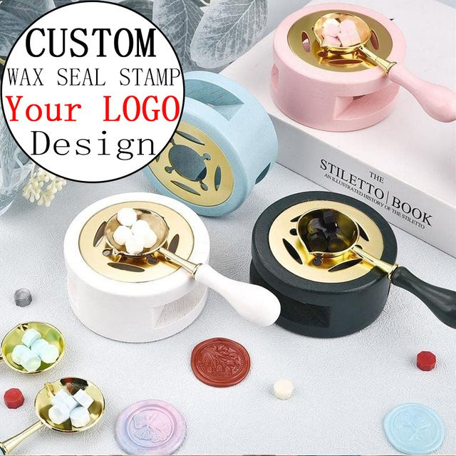 QWELL Personalisiertes Wachssiegel-Stempelset mit individuellem Logo und Schmelzlöffel in Multicolor für Hochzeitseinladungen - Bild 1