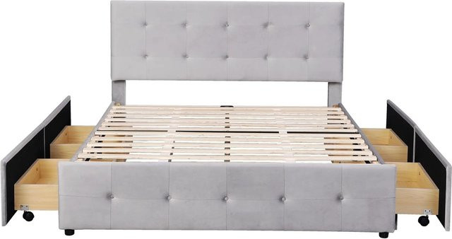 okwish Polsterbett mit Schubladen in Grau, B/T/H: 140 x 200 x 106 cm - Bild 1