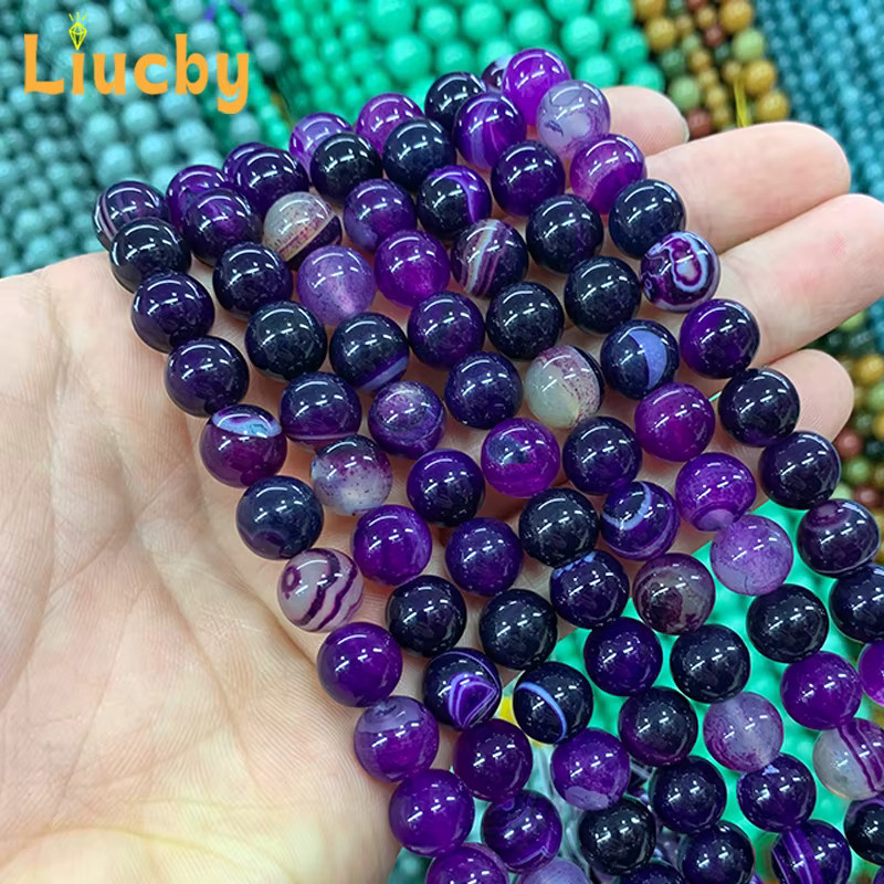 Liucby Halskette, lila Spitze Achate Naturstein, Perlen, 15" - Bild 2