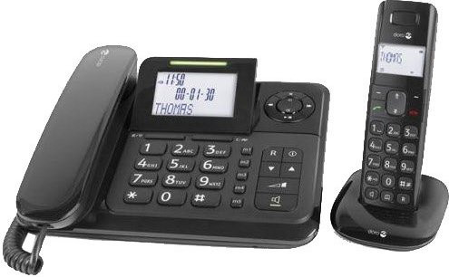 Doro Comfort 4005 Combo Schnurloses und schnurgebundenes Telefon mit Anrufbeantworter und Rufnummernanzeige in Schwarz - Bild 1