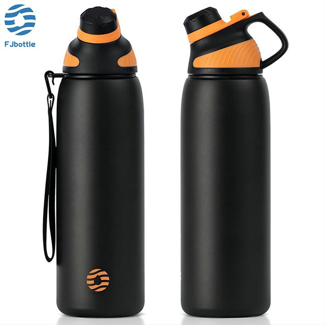 FEIJIAN Thermosflasche mit magnetischem Deckel für Outdoor und Sport, isolierte Vakuumflasche aus Edelstahl, 1000ml, Grün oder Schwarz - Bild 1