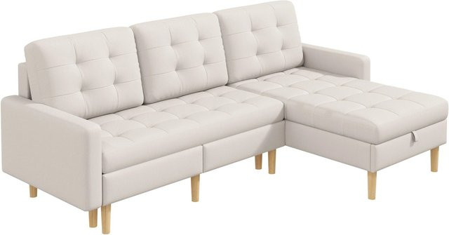 Merax Ecksofa in L-Form mit Chaiselongue und Stauraum, Beige, B/T/H: 212 x 130 x 86 cm - Bild 1