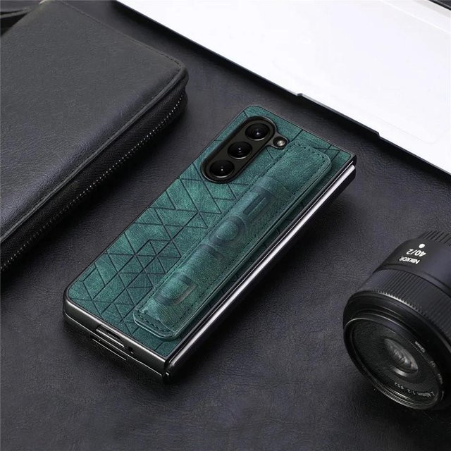 Samsung Galaxy Z Fold 6 5 4 3 5G Schutzhülle aus PU-Leder und hartem PC mit S-Pen-Halter und Handschlaufe in Schwarz - Bild 1