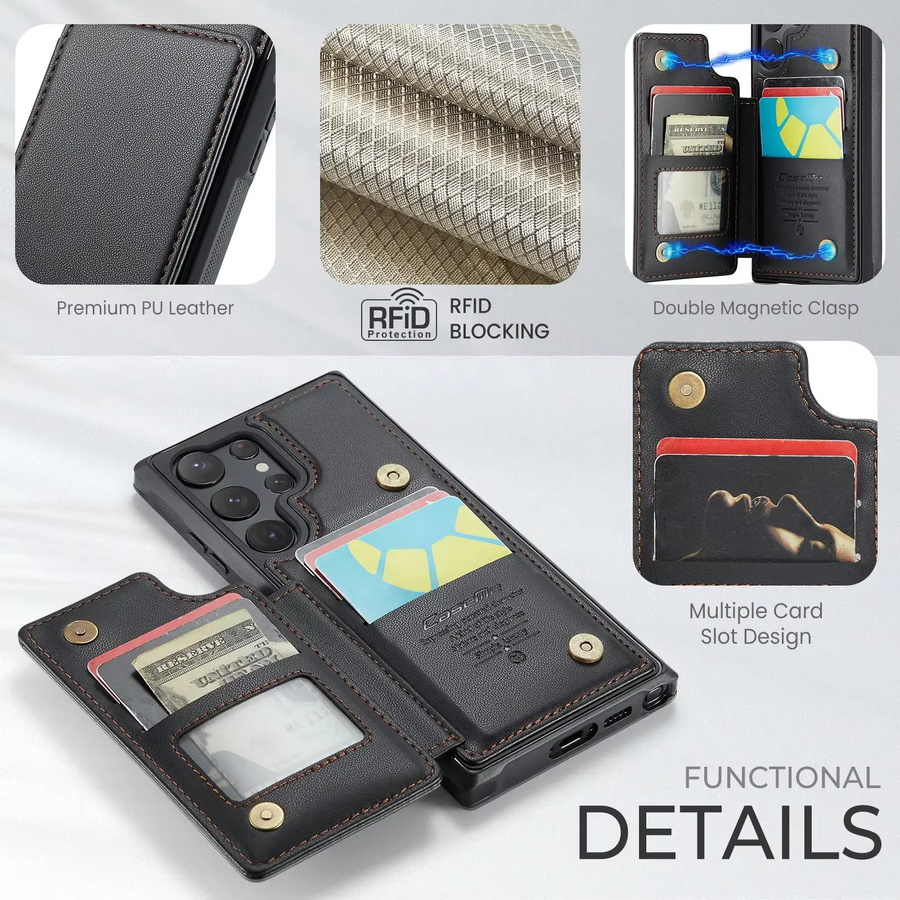 Luxus Leder Brieftasche und Handyhülle für Samsung Galaxy S24 Ultra S23 S22 S21 S20 FE Note 10 Plus mit Kartenfächern in Schwarz oder Braun - Bild 3