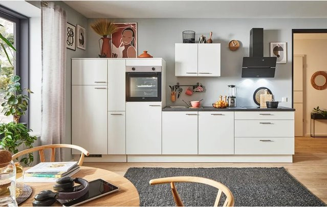 pino Küchenzeile Weiß mit 1 Geräteschrank und 1 Apothekerschrank, Breite: 360 cm, Höhe: 174 cm, Tiefe: 60 cm - Bild 1