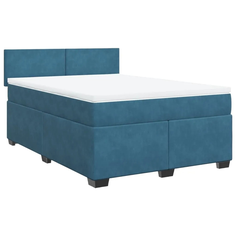 vidaXL Boxspringbett mit Matratze in Blau, Hybrid-Design mit Taschenfederkern und Samtbezug, B/T: 160 x 200 cm - Bild 2