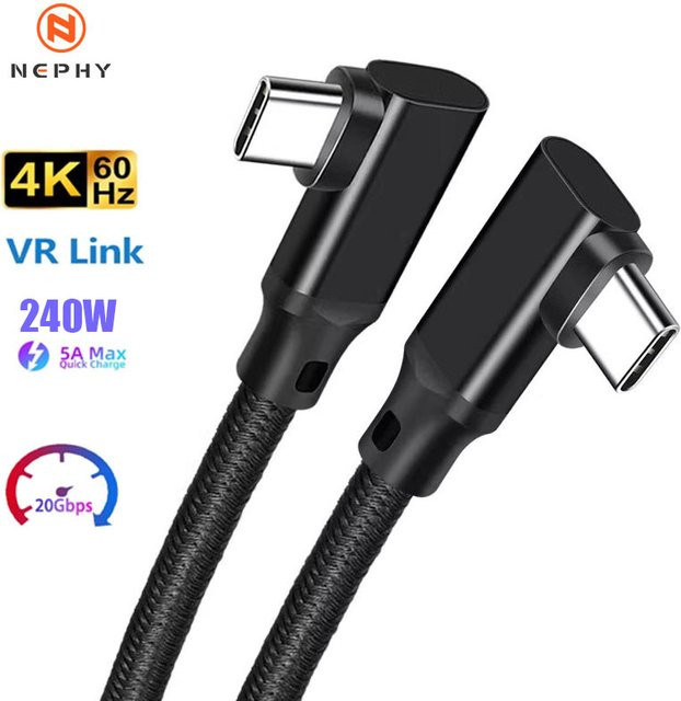 Nephy USB-C Doppel-Elbow Datenkabel Schwarz, USB 3.2 Gen2 20Gbps, 4K Video, 240W Schnellladekabel für Macbook Pro und Samsung - Bild 1