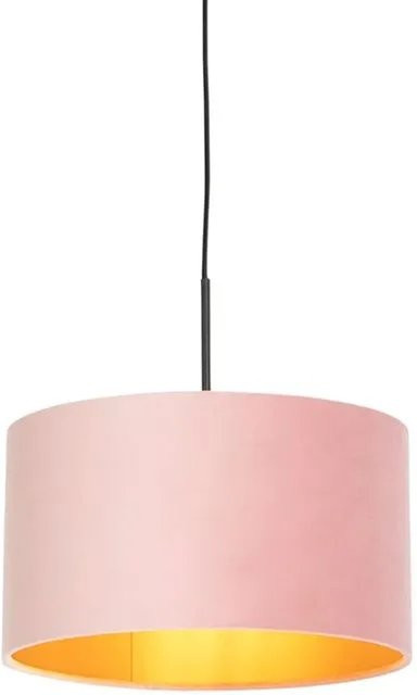 QAZQA Hängelampe mit Samtschirm in Rosa und Gold, dimmbar, Durchmesser: 35 cm - Bild 1