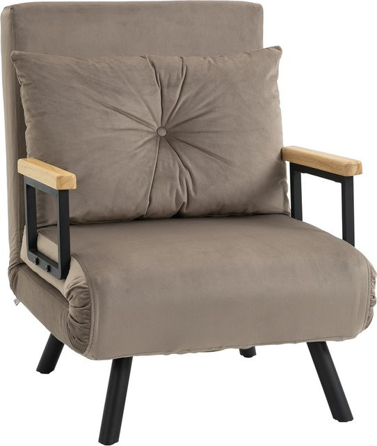 HOMCOM Schlafsessel mit Bettfunktion in Hellbraun, platzsparender Relaxsessel mit Samtoptik und fünffach verstellbarer Rückenlehne, B/T/H: 63 x 73 x 81 cm - Bild 1