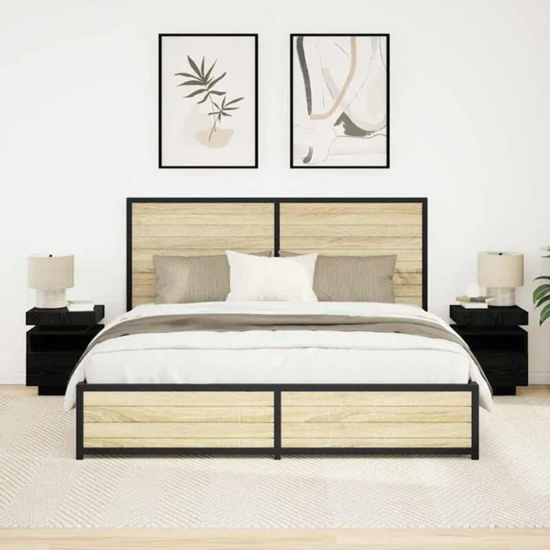 Vidaxl Nachttisch Set mit LED-Lichtern in Schwarz Eiche, 2 Stück, B/T/H: 40 x 39 x 48,5 cm - Bild 1