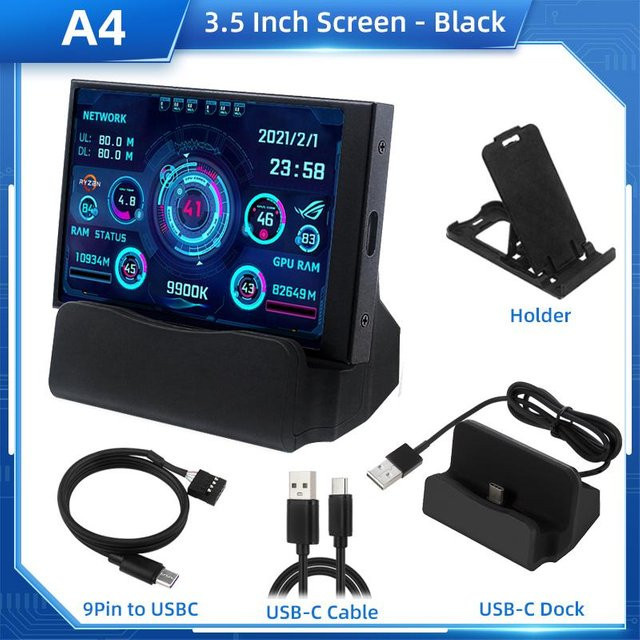 TURZX IPS USB Zweitbildschirm für Computer als Typ C Display für CPU GPU RAM HDD, 5 Zoll, Schwarz/Weiß - Bild 1