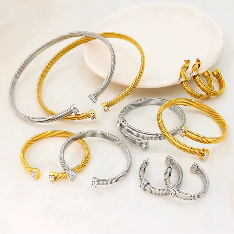 USENSET Schmuck Set Manschette, Edelstahl, Gold, Damen - Bild 3