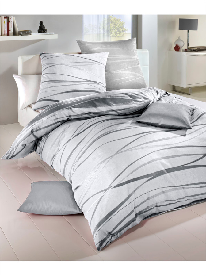 Kaeppel Bettwäsche Graphic Modern Reversible aus Baumwolle, Weiß/Grau, B/H: 155 x 220 cm - Bild 1