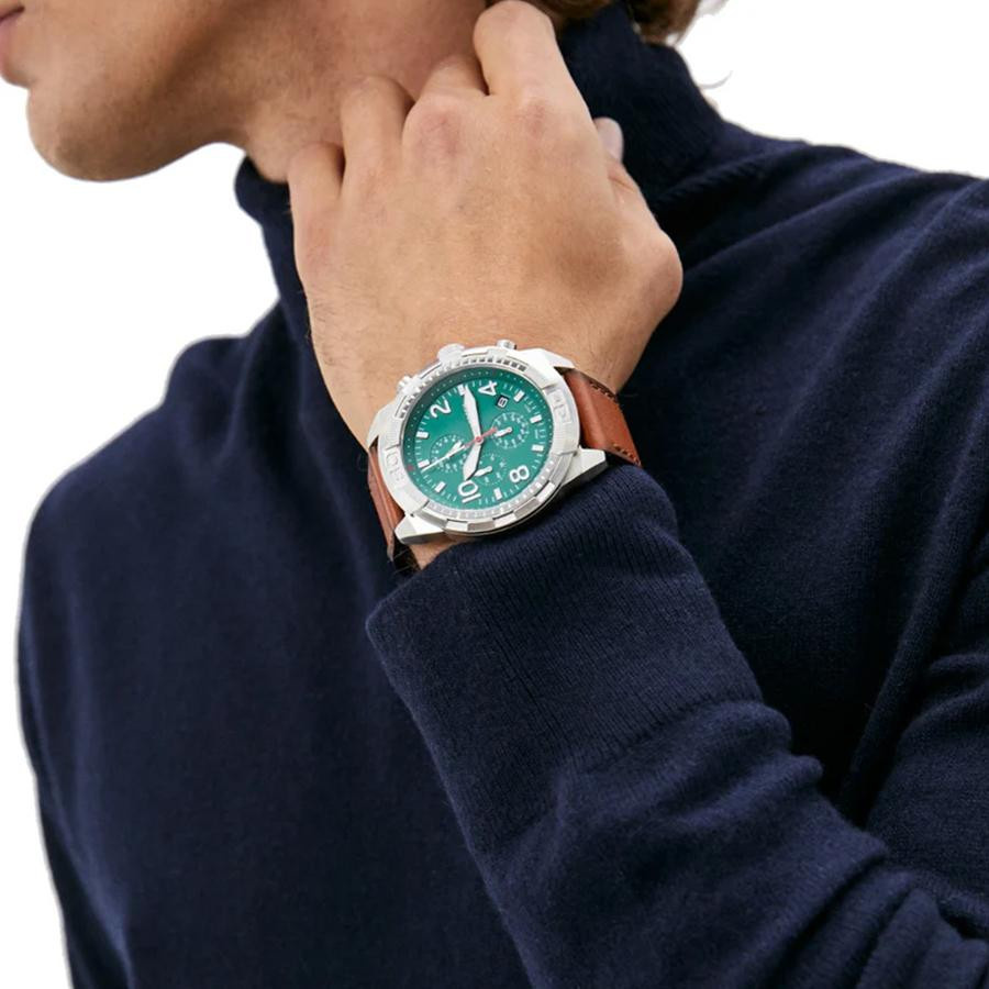 Fossil Chronograph, Grünes Zifferblatt, Lederarmband, Quarz, Herren - Bild 3