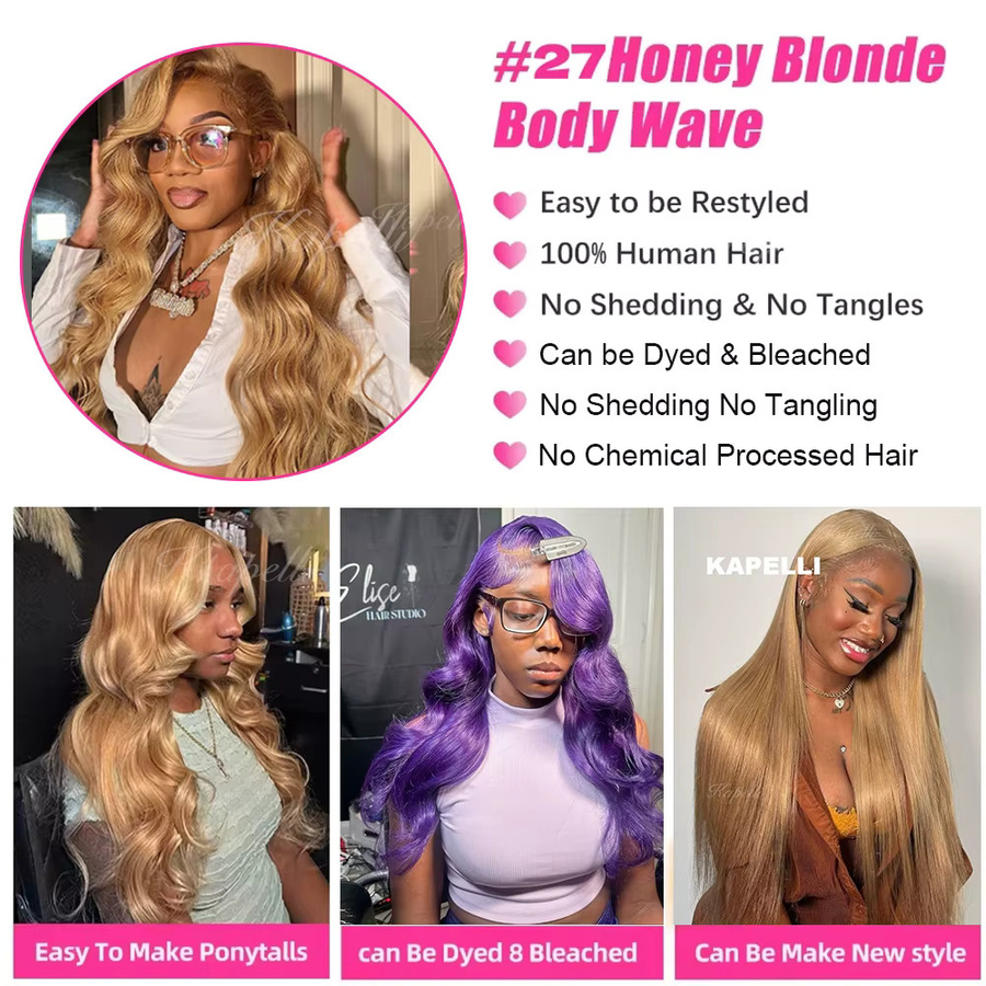 Kapelli Body Wave Echthaar-Bündel, 4x4 Honigblonde, 100% Brasilianische Remy Echthaar-Extensions - Bild 5