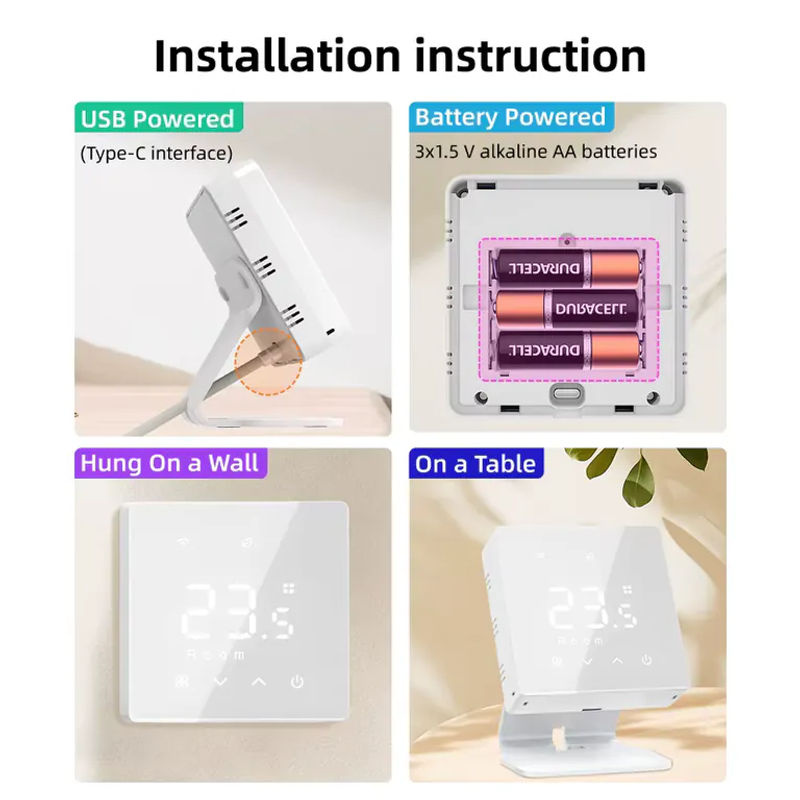Tuya WLAN RF433 Thermostat-Empfänger für Gasheizkessel und Fußbodenheizung, Intelligenter Temperaturregler mit App-Steuerung und Sprachsteuerung für Alexa und Google Home, Weiß - Bild 2