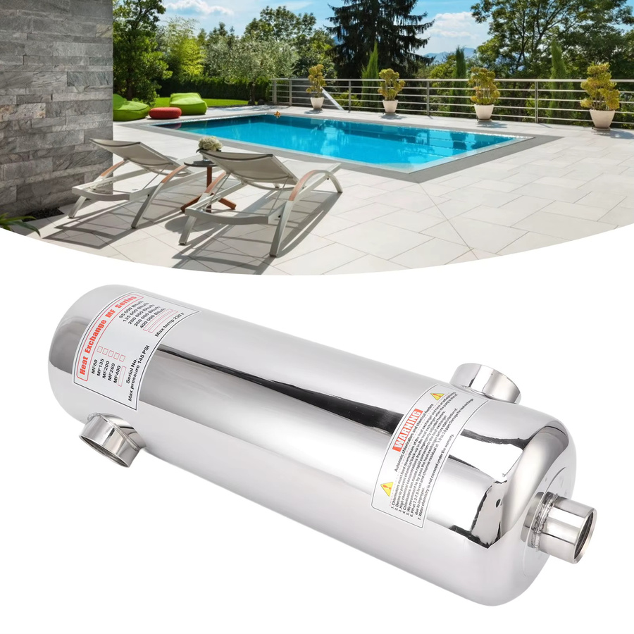 60KW Pool-Wärmetauscher aus Edelstahl SS304 in Silber für Schwimmbad, Spa, Whirlpool und Sauna, B: 48,5 cm, H: 15,7 cm, T: 15,0 cm - Bild 2