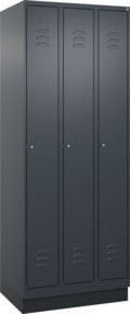 C+P Spind Classic PLUS Garderobenschrank mit 3 Abteilen, Sockel, Anthrazit/Schwarz, H x B x T: 195 x 75 x 50 cm - Bild 1