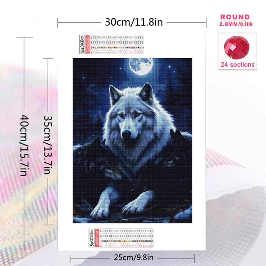Momoart Diamant-Stickerei Wolf Tier-Gemälde als DIY Mosaik-Set in Blau - Bild 2