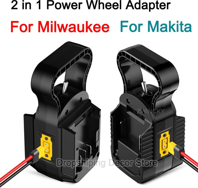 BSIDE 2-in-1 Power-Rad-Adapter für Makita und Milwaukee 18V Lithium-Batterien mit Sicherungen und 14AWG Kabelanschlüssen in Schwarz - Bild 1