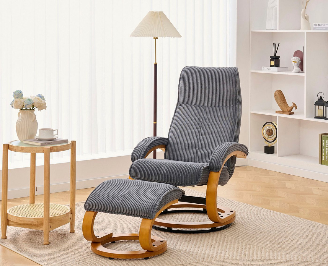 OTTO home Relaxsessel PARIS mit Hocker Set, 2-teilig, mit manueller Relaxfunktion, Drehfunktion und Cord-Bezug - Bild 1