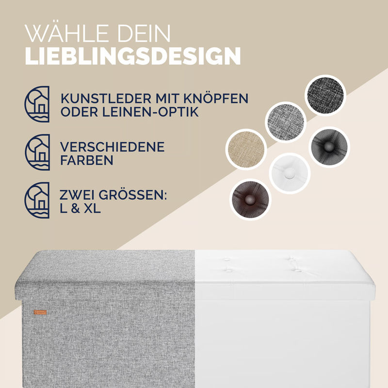 Casaria Sitzbank mit Stauraum in Grau, faltbar, B/T/H: 115 x 38 x 38 cm - Bild 4