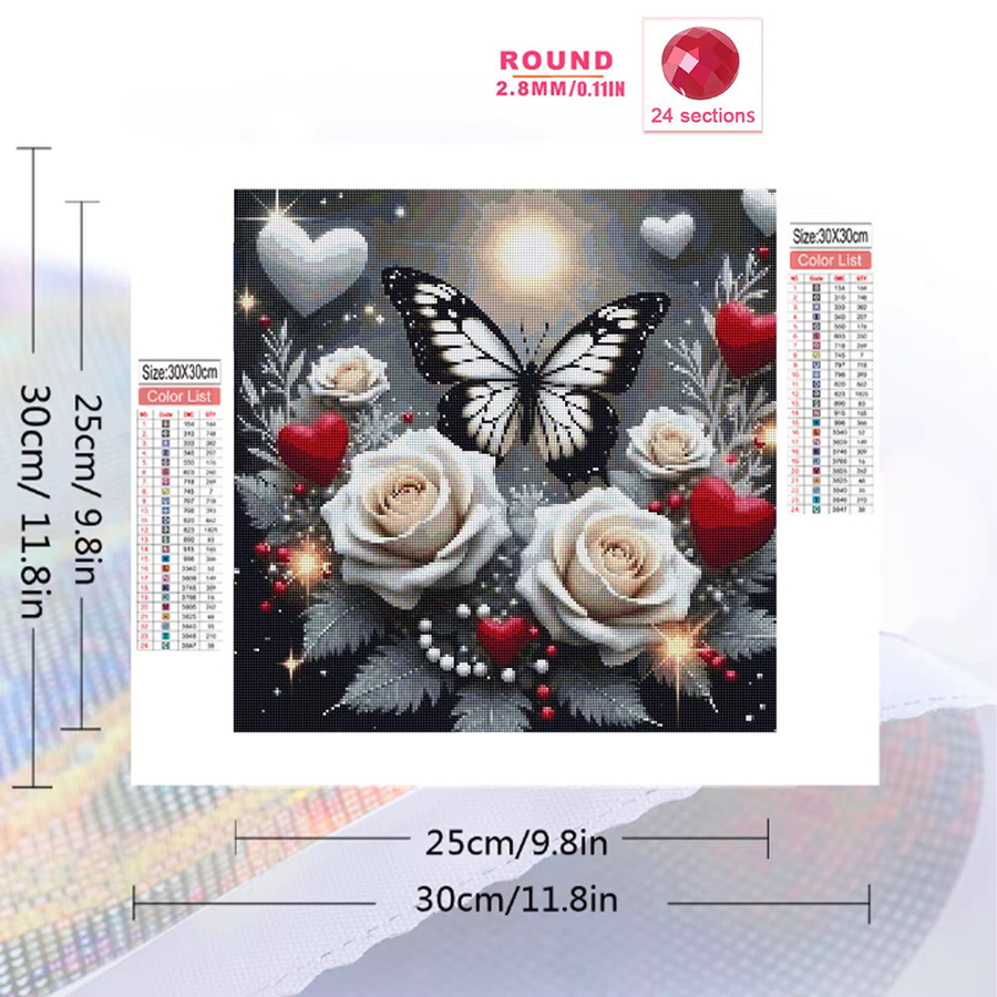 EverShine Diamant-Stickerei DIY-Gemälde mit Blumen, Rosen, Herzen und Schmetterlingen für Anfänger, Full Square, B x H: 20 x 20 cm - Bild 2