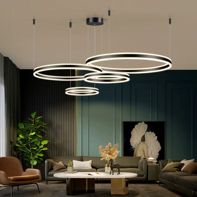 Gbbmade Pendelleuchte Kaffe Moderne Ringe Deckenleuchte für Esszimmer und Wohnzimmer - Bild 2
