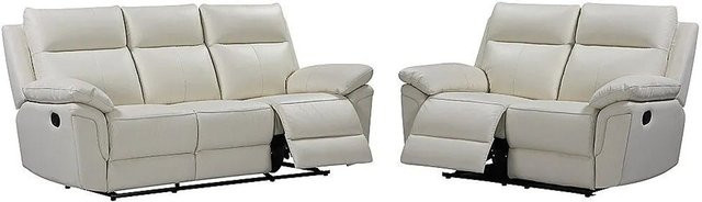Vente-unique Couchgarnitur Pakita aus Büffelleder in Elfenbein mit 3-Sitzer und 2-Sitzer, B/T/H: 208 x 153 cm - Bild 1
