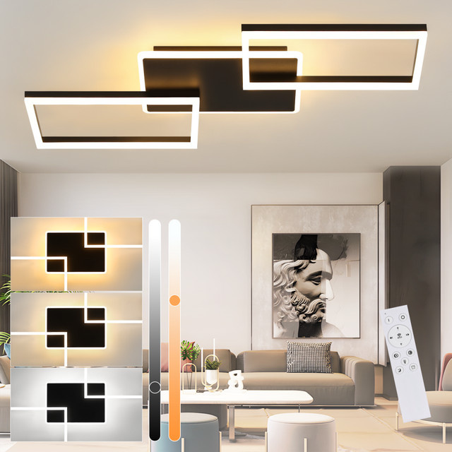 NETTLIFE Moderne LED Deckenleuchte Schwarz mit 3 verschränkten Rahmen, dimmbar, Fernbedienung und Timer - Bild 1