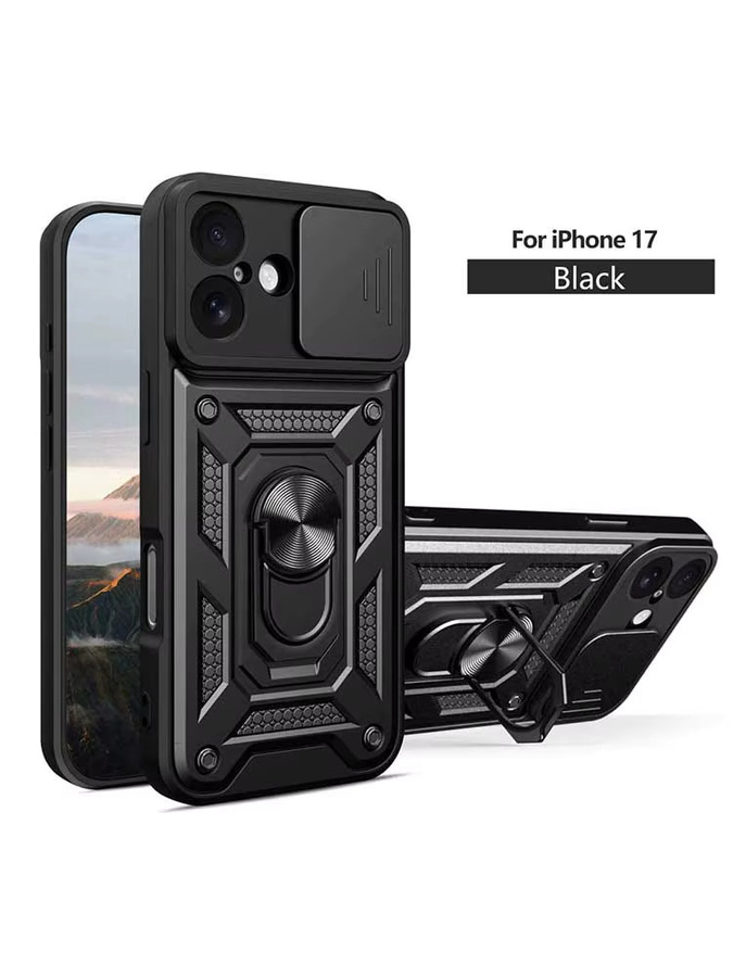 Stoßfeste Rüstungshülle mit Autohalterung und Kameraobjektivschutz für iPhone 17 5G in Schwarz von CYYWN - Bild 5