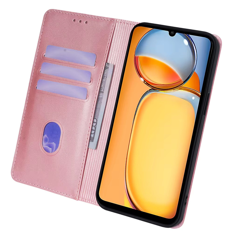 Business Leder Handyhülle für Xiaomi Redmi 13c 13r 12 12c 11a 9a 9at 9 9c mit NFC Magnet Brieftasche und Standfunktion in Braun und Pink - Bild 2