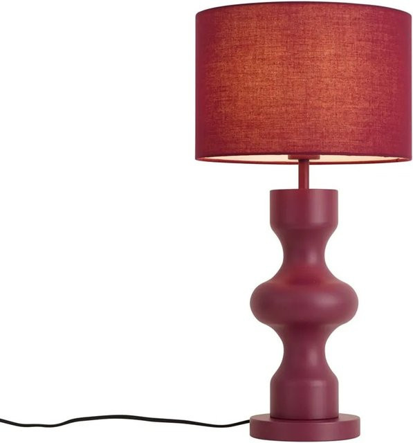 QAZQA Retro Tischleuchte aus Keramik mit Stoffschirm in Rot, Höhe: 58,0 cm - Bild 1