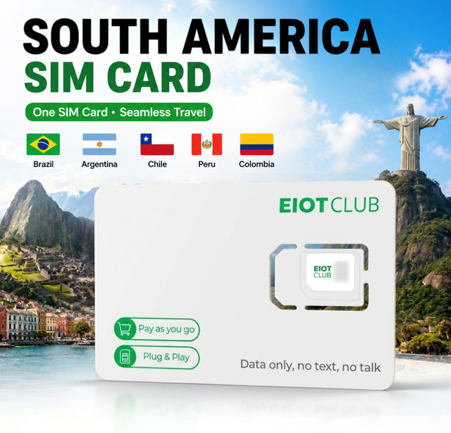 EIOTCLUB Prepaid Reise-SIM-Karte für Südamerika mit Datenvolumen für Brasilien, Argentinien, Chile, Peru und Kolumbien ohne Roaming-Gebühren - Bild 1