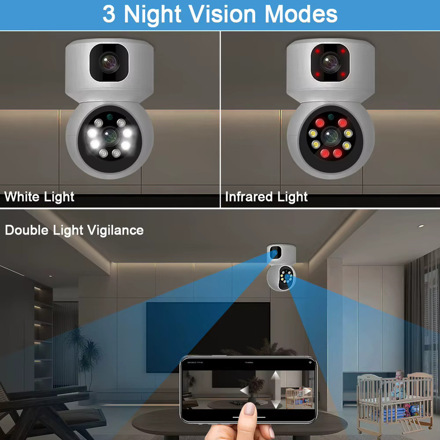 V380 Pro Dual-Objektiv Smart Home Überwachungskamera mit 8MP Auflösung, WiFi und Zwei-Wege-Audio, Weiß - Bild 4
