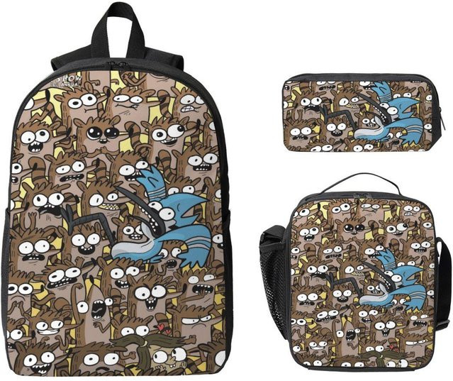 3er Set Schultaschen für Kinder mit Rucksack, Federmäppchen und Brotdose im Cartoon Anime Design von Fancy Style Studio, mehrfarbig - Bild 1