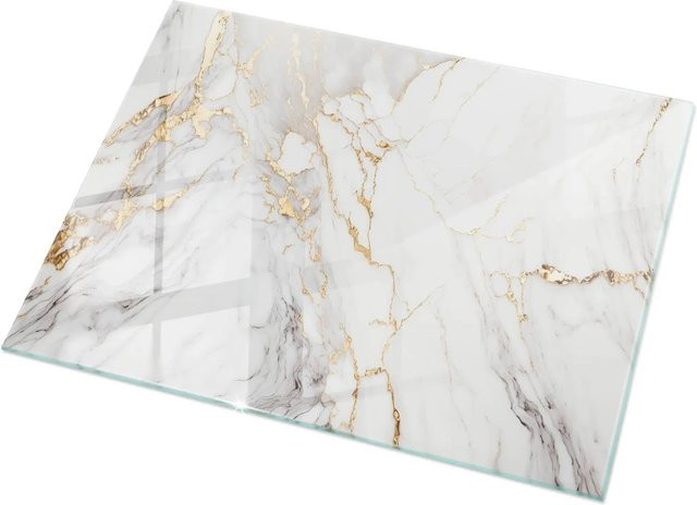 Tulup Couchtischplatte aus Glas in Weiß mit Marmor-Optik, B/T: 120 x 80 cm - Bild 1