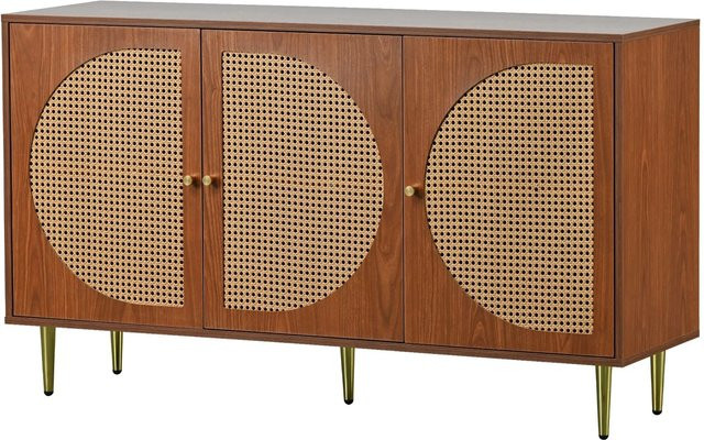 okwish Sideboard mit Rattan-Türen in Braun, modernes Design für Schlafzimmer, B/T/H: 129 x 40 x 76 cm - Bild 1