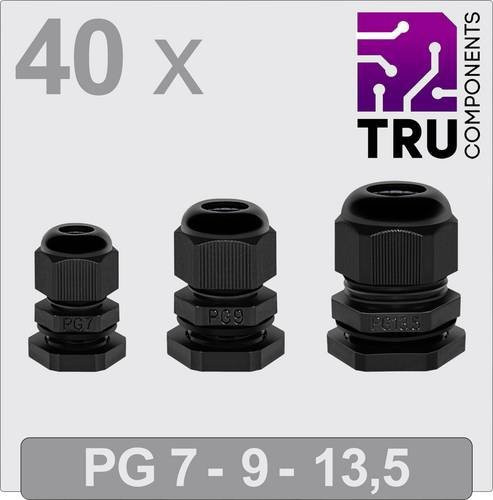 TRU COMPONENTS Kabelverschraubung TC-13448352 aus Polyamid in Schwarz, 40 Stück (PG7, PG9, PG13) - Bild 1