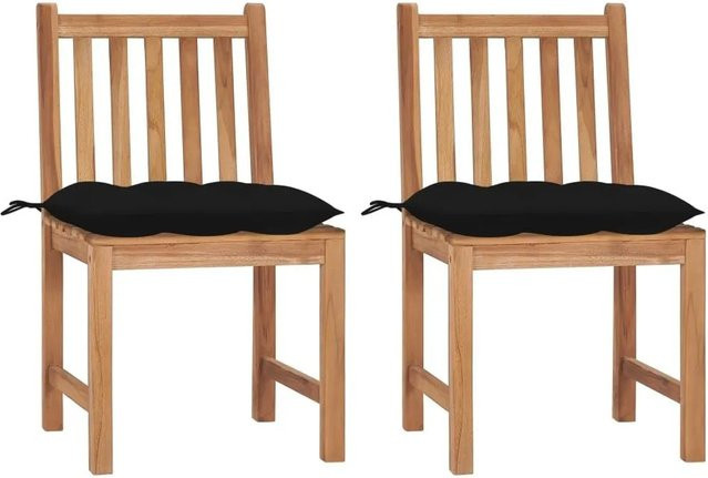vidaXL Gartenstuhl Set aus Teak Massivholz mit Kissen in Braun und Schwarz - Bild 1