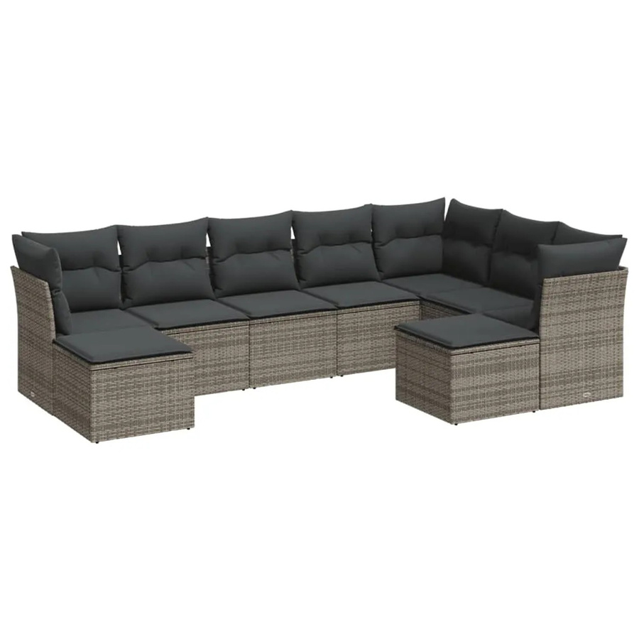 vidaXL 9-tlg Garten-Sofagarnitur aus Poly-Rattan in Grau mit Kissen und Stauraum - Bild 2