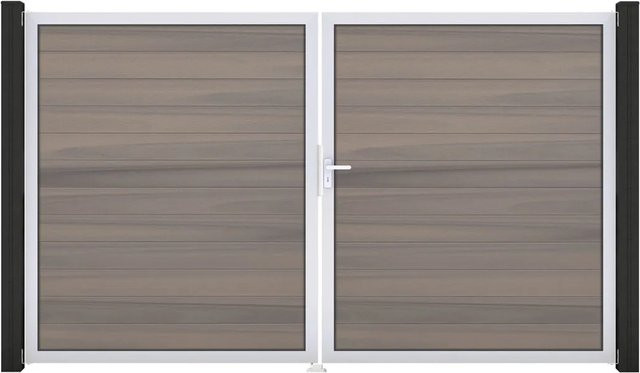 GroJa Solid Steckzaun Tor DIN Rechts EV1 Doppel-Tor in Bi-Color Sand/Multicolor aus Aluminium und BPC - Bild 1