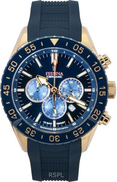 Festina Chronograph, Keramik, Kautschukarmband, Blau, Quarz, Herrenuhr - Bild 1
