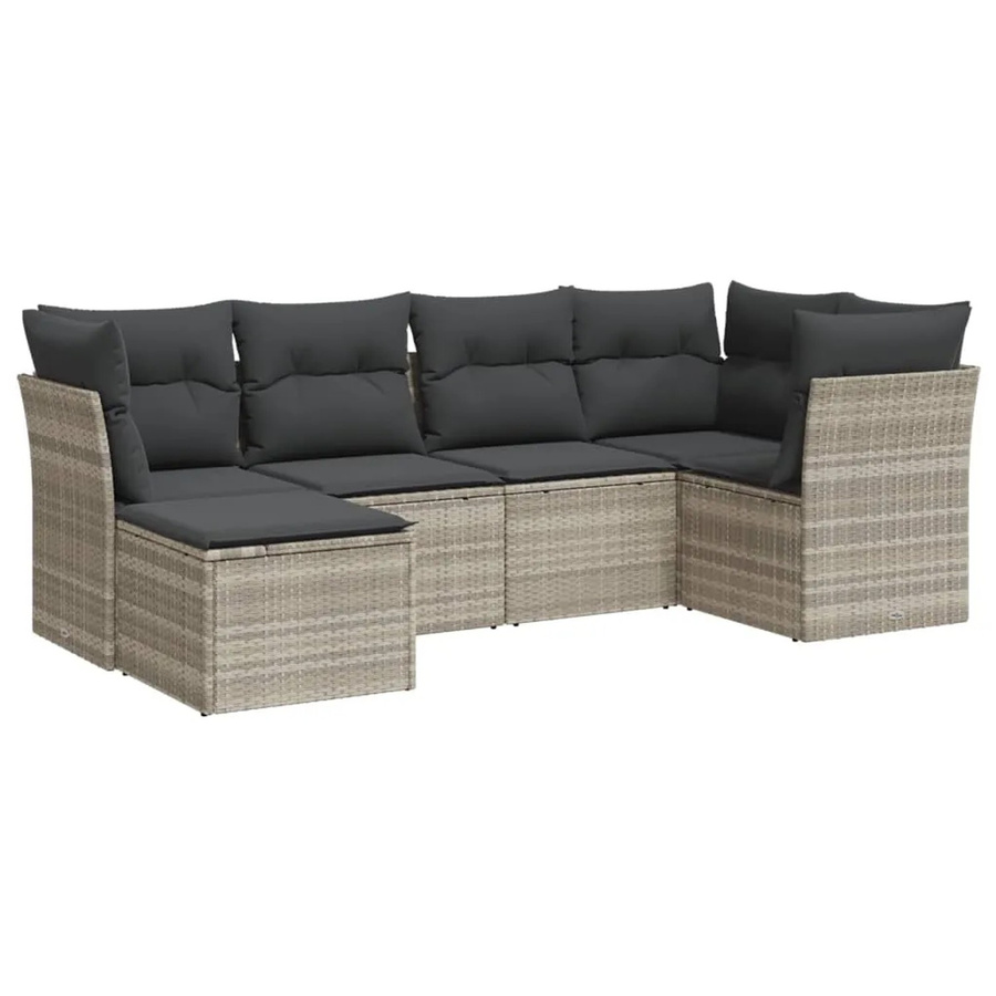 vidaXL 6-teilige Garten-Sofagarnitur in L-Form aus Polyrattan mit Kissen in Hellgrau - Bild 2