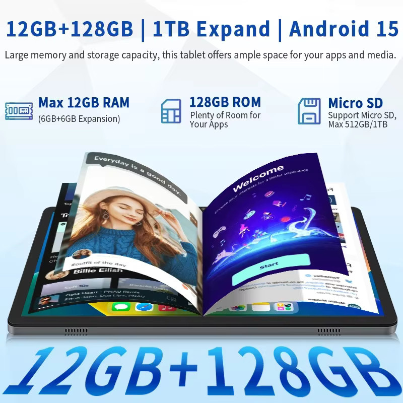 Paitanry Tablet 10,1 Zoll mit Android 15, 12 GB RAM, 128 GB ROM, Octa-Core, Dual-Kamera, 6000 mAh und 1 TB erweiterbarem Speicher - Bild 2