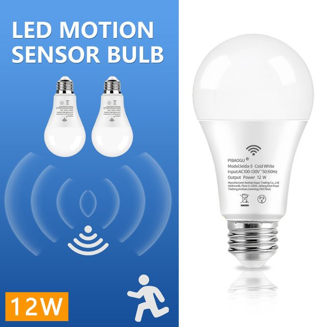 PIBAOGU 3er Set LED Nachtlicht mit Radar-Bewegungssensor, E26, 12 W, 110 V, Weiß - Bild 1