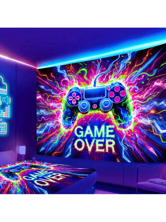 VIKAMA Neon Gaming Controller Wandteppich in Multicolour – Modernes Cyberpunk Grafik Design für deine Wanddekoration - Bild 2