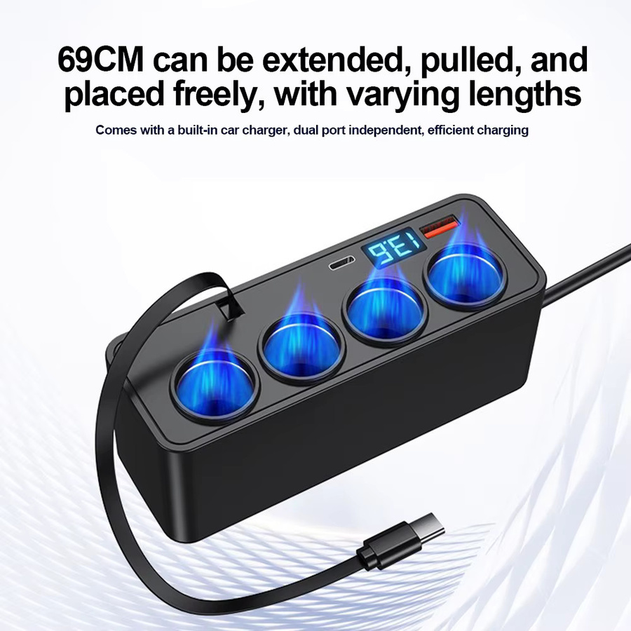 kebidumei 7-in-1 Auto-Zigarettenanzünder-Adapter mit 120W Leistung, PD Dual-USB-Anschluss, schnellem Telefonladegerät und digitalem Voltmeter in Schwarz für 12-24V - Bild 3